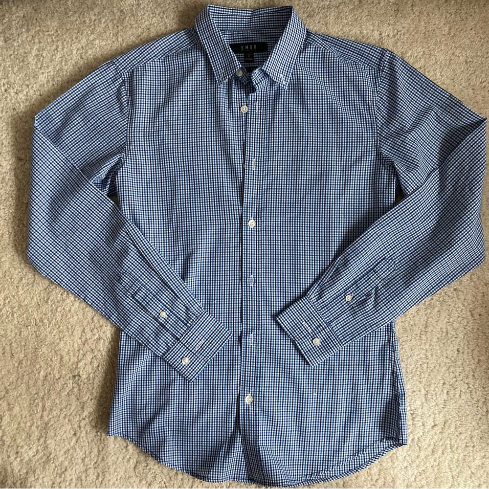 Blue and White Checkered Dress Shirt